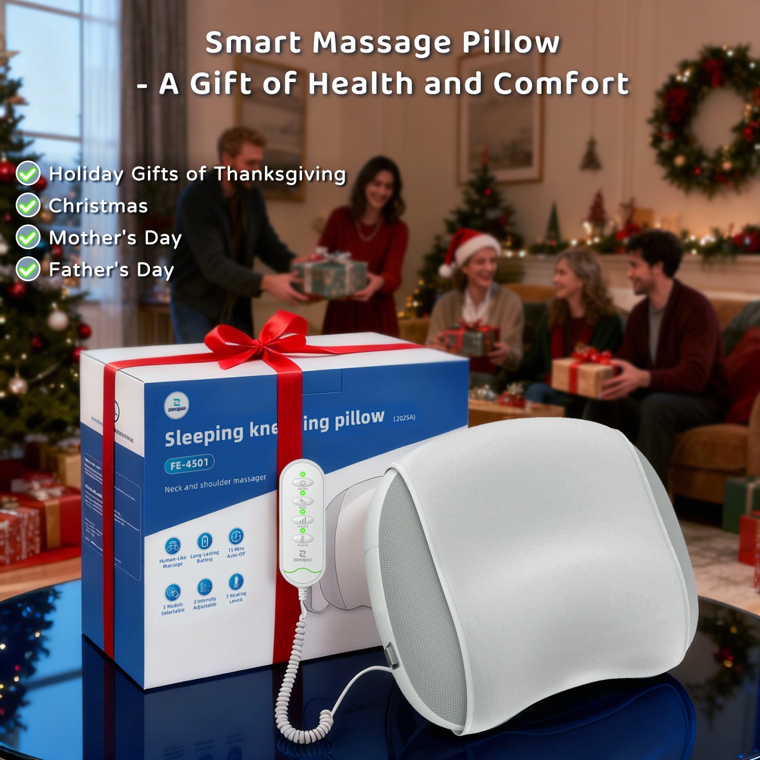 Zenopax Neck Massager for Pain Relief Deep Tissue, Cordless &amp; Rechargeable Neck and Shoulder Massager with Heat,3 Modes &amp; Intensities &amp; Heatings 4D Sleeping Kneading Pillow